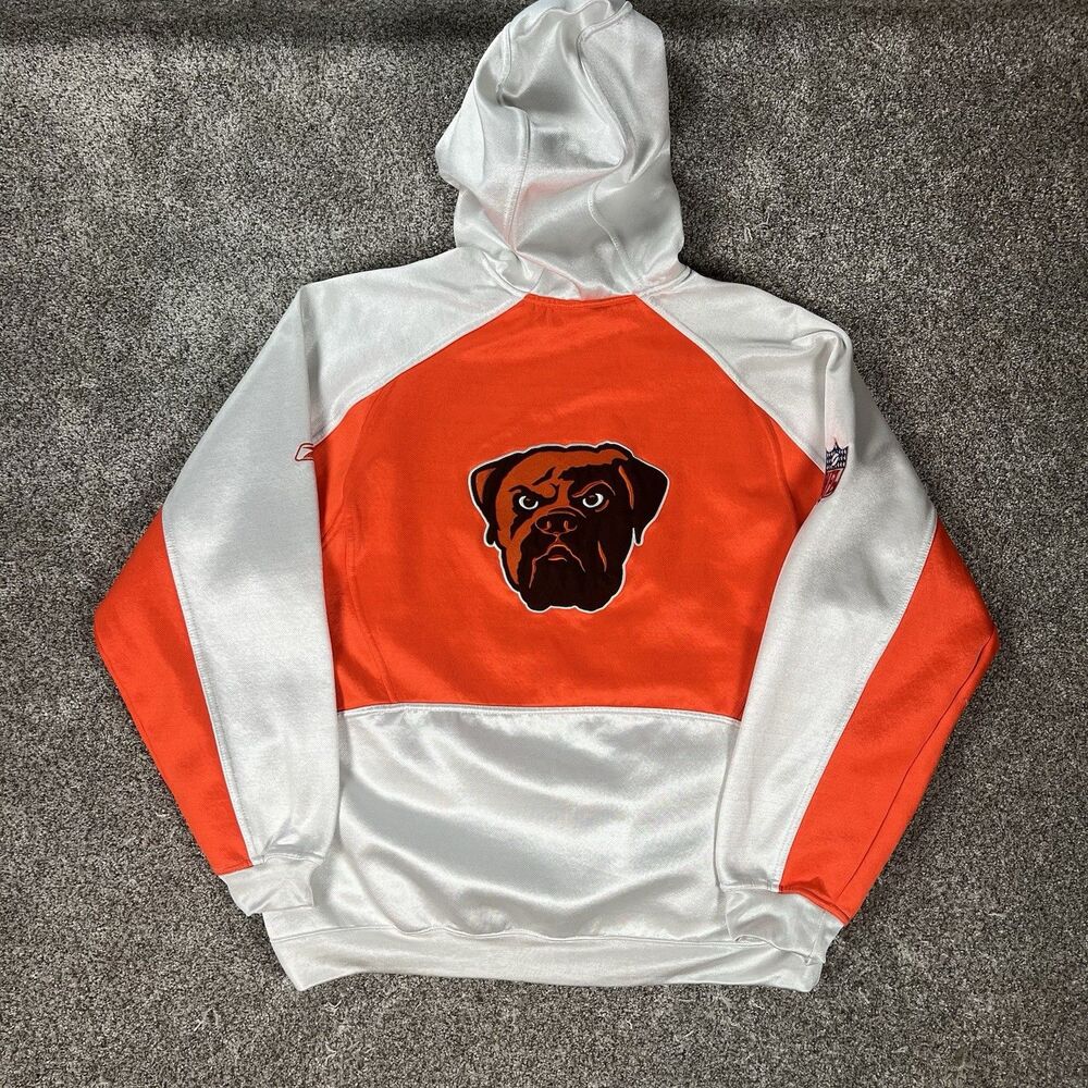 Vintage Cleveland Browns White Orange Satin Reflective Hoodie Large Embroidered